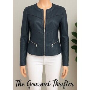 G by GUESS Moto Jacket M Black Faux Leather Zip Front Fitted Waist Trendy Chic